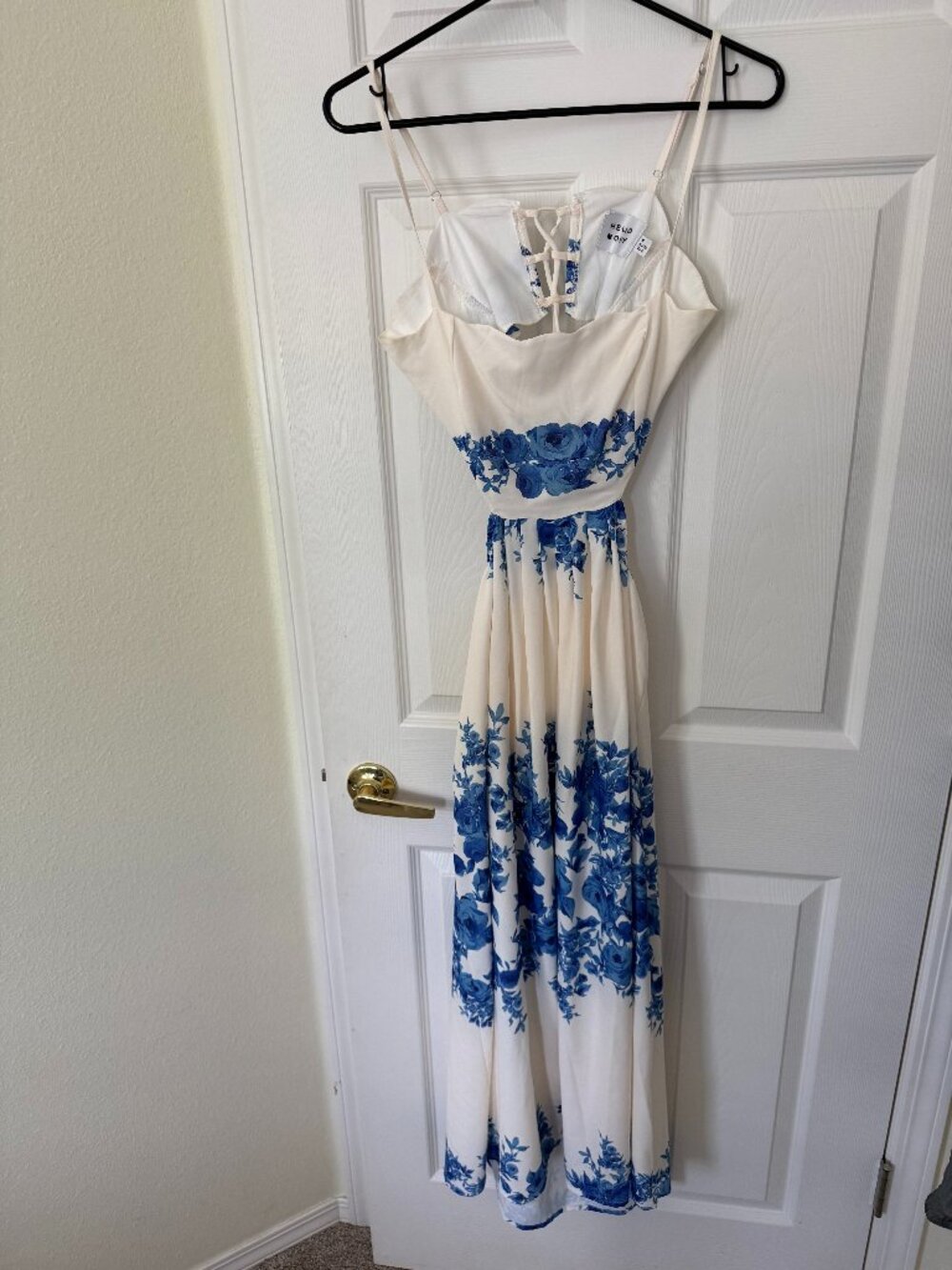 Hello Molly Cream Blue Midi Dress Medium